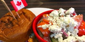 The Canadian Brewhouse Cajun Chicken Burger Greek Salad Canadian Brewhouse Moose Jaw